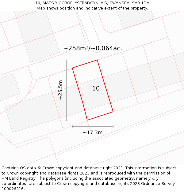 10, MAES Y GOROF, YSTRADGYNLAIS, SWANSEA, SA9 1DA: Plot and title map