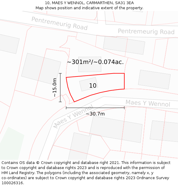 10, MAES Y WENNOL, CARMARTHEN, SA31 3EA: Plot and title map