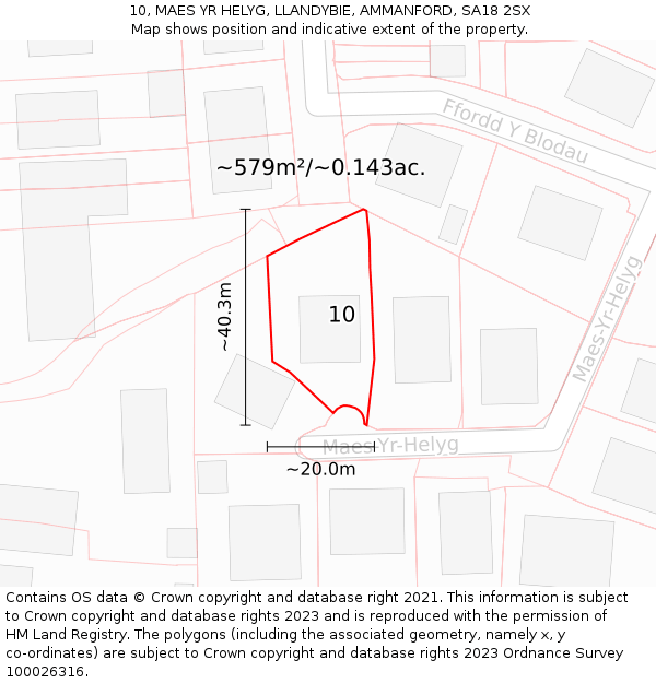 10, MAES YR HELYG, LLANDYBIE, AMMANFORD, SA18 2SX: Plot and title map