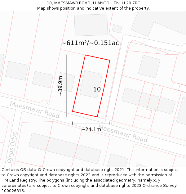 10, MAESMAWR ROAD, LLANGOLLEN, LL20 7PG: Plot and title map