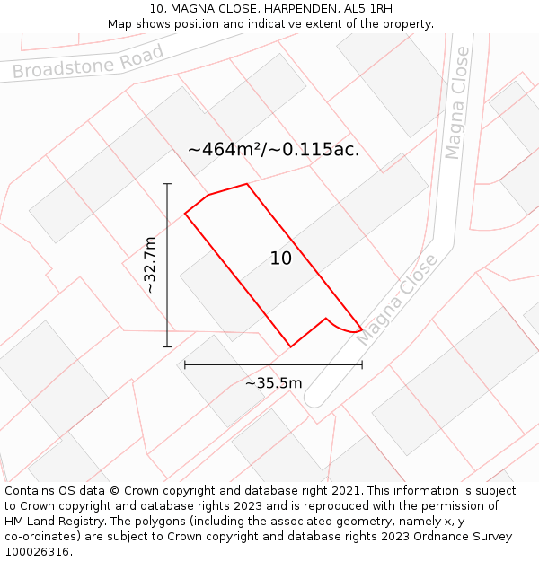 10, MAGNA CLOSE, HARPENDEN, AL5 1RH: Plot and title map