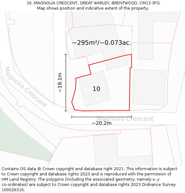 10, MAGNOLIA CRESCENT, GREAT WARLEY, BRENTWOOD, CM13 3FG: Plot and title map