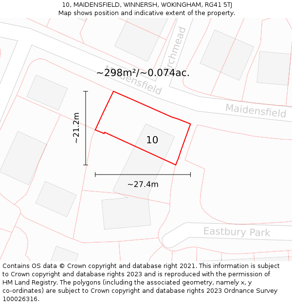 10, MAIDENSFIELD, WINNERSH, WOKINGHAM, RG41 5TJ: Plot and title map