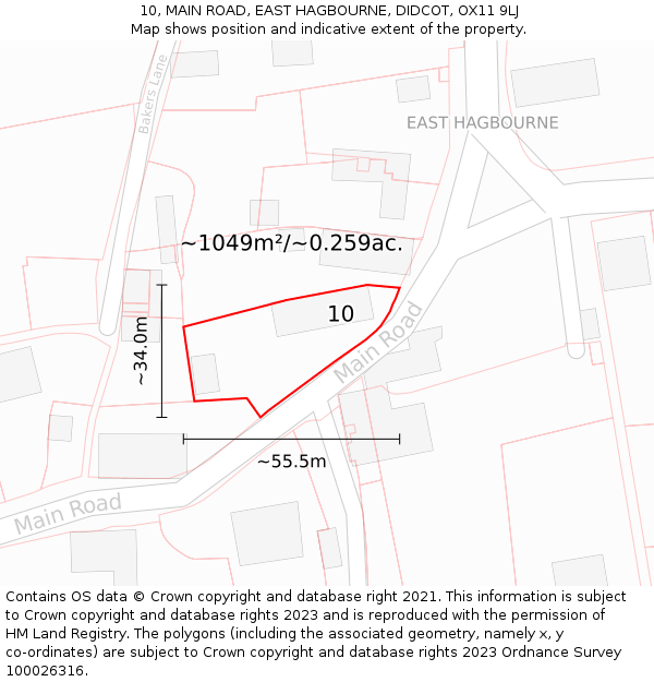 10, MAIN ROAD, EAST HAGBOURNE, DIDCOT, OX11 9LJ: Plot and title map