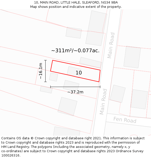 10, MAIN ROAD, LITTLE HALE, SLEAFORD, NG34 9BA: Plot and title map