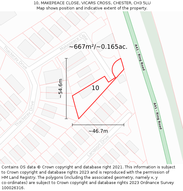 10, MAKEPEACE CLOSE, VICARS CROSS, CHESTER, CH3 5LU: Plot and title map