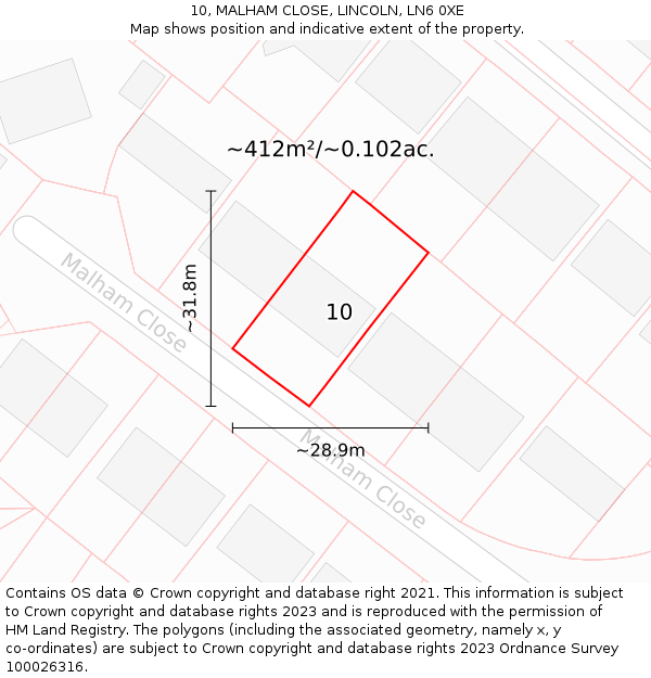 10, MALHAM CLOSE, LINCOLN, LN6 0XE: Plot and title map