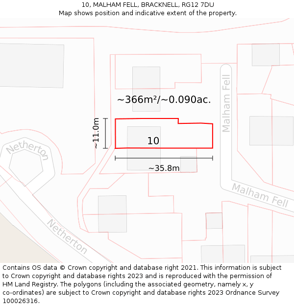 10, MALHAM FELL, BRACKNELL, RG12 7DU: Plot and title map