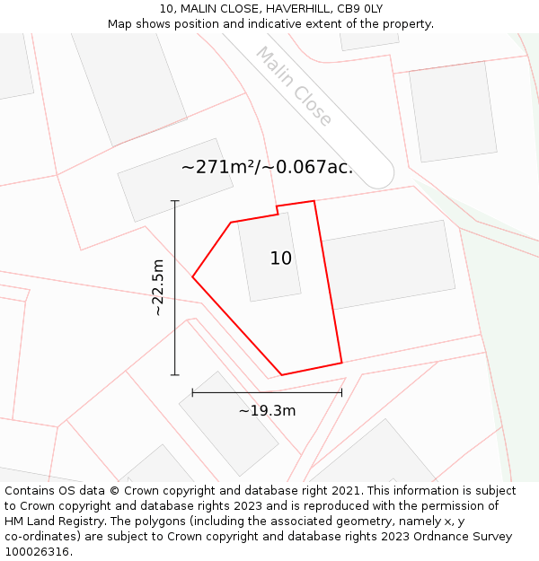 10, MALIN CLOSE, HAVERHILL, CB9 0LY: Plot and title map