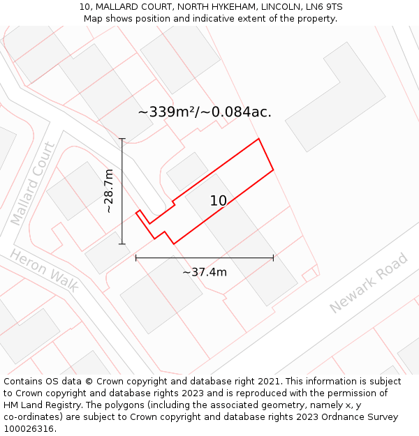 10, MALLARD COURT, NORTH HYKEHAM, LINCOLN, LN6 9TS: Plot and title map