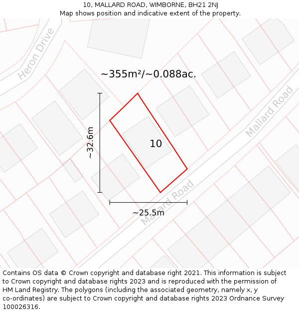 10, MALLARD ROAD, WIMBORNE, BH21 2NJ: Plot and title map