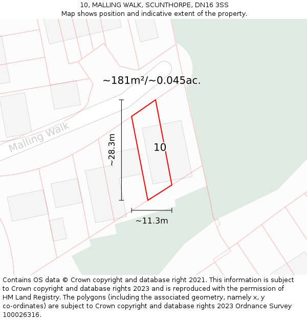 10, MALLING WALK, SCUNTHORPE, DN16 3SS: Plot and title map