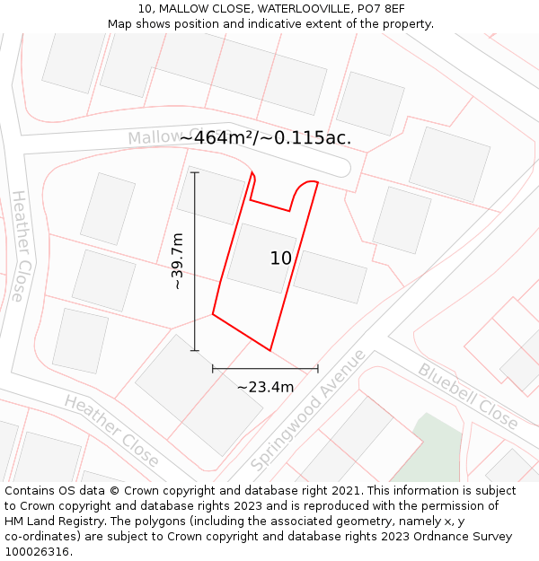 10, MALLOW CLOSE, WATERLOOVILLE, PO7 8EF: Plot and title map