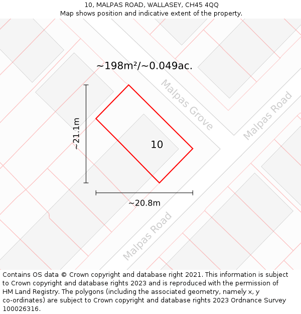 10, MALPAS ROAD, WALLASEY, CH45 4QQ: Plot and title map