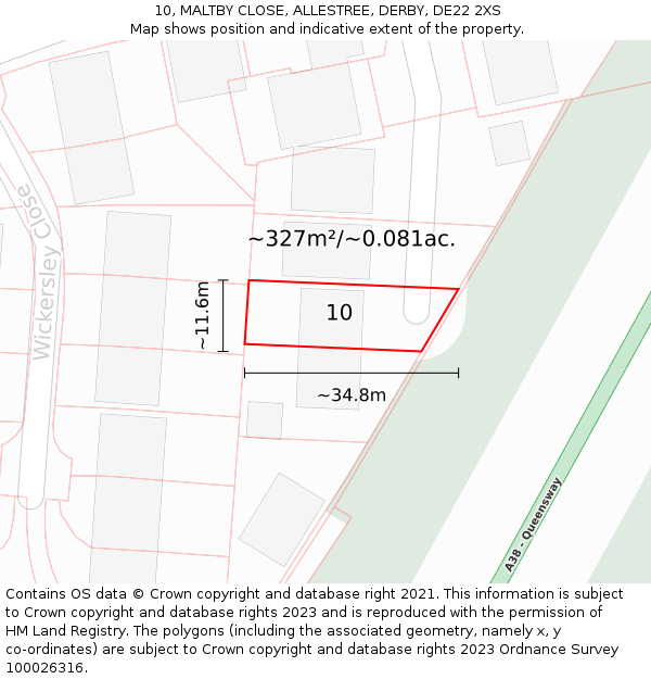 10, MALTBY CLOSE, ALLESTREE, DERBY, DE22 2XS: Plot and title map