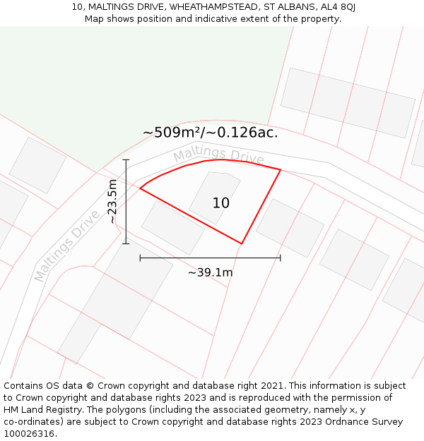 10, MALTINGS DRIVE, WHEATHAMPSTEAD, ST ALBANS, AL4 8QJ: Plot and title map