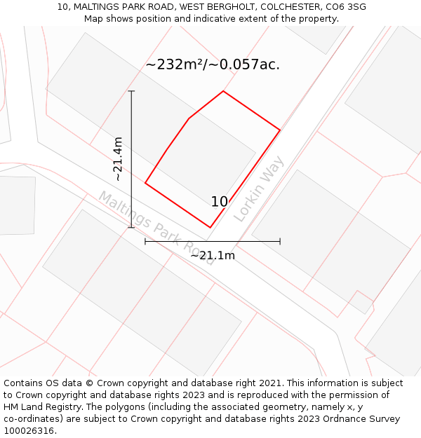 10, MALTINGS PARK ROAD, WEST BERGHOLT, COLCHESTER, CO6 3SG: Plot and title map
