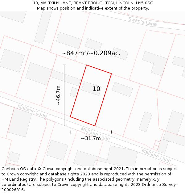 10, MALTKILN LANE, BRANT BROUGHTON, LINCOLN, LN5 0SG: Plot and title map