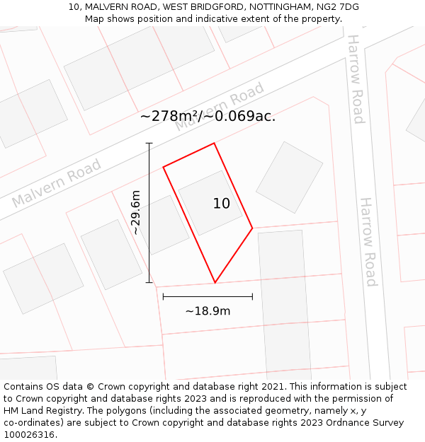 10, MALVERN ROAD, WEST BRIDGFORD, NOTTINGHAM, NG2 7DG: Plot and title map