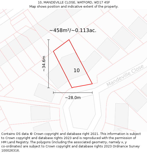 10, MANDEVILLE CLOSE, WATFORD, WD17 4SF: Plot and title map