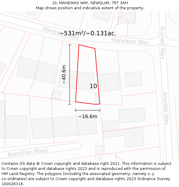 10, MANEWAS WAY, NEWQUAY, TR7 3AH: Plot and title map