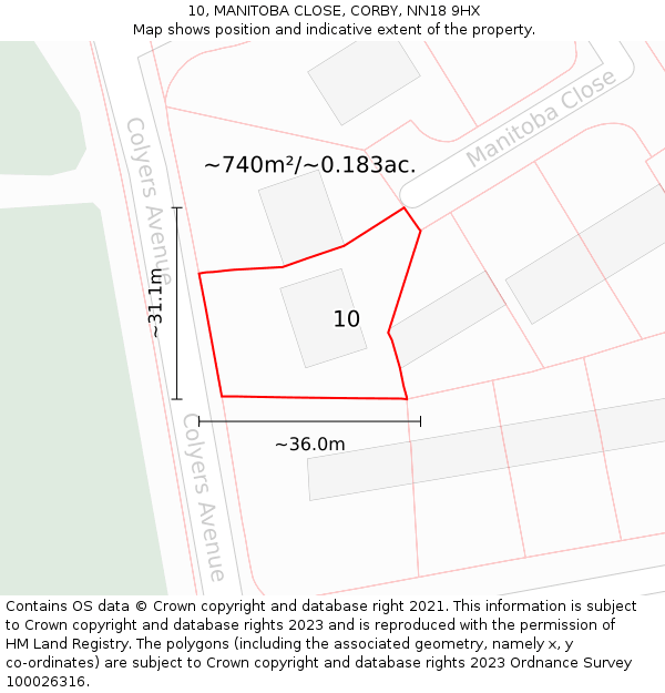10, MANITOBA CLOSE, CORBY, NN18 9HX: Plot and title map