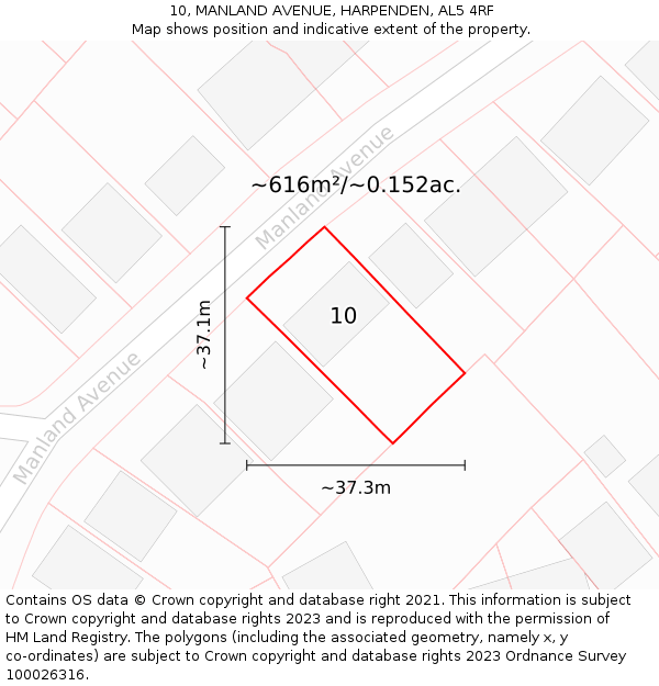 10, MANLAND AVENUE, HARPENDEN, AL5 4RF: Plot and title map