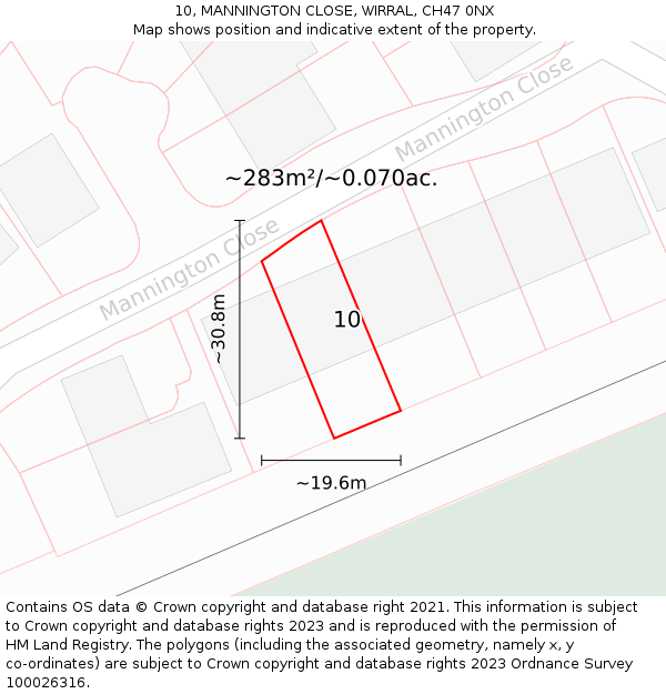 10, MANNINGTON CLOSE, WIRRAL, CH47 0NX: Plot and title map