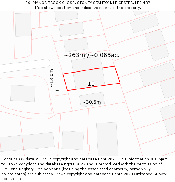 10, MANOR BROOK CLOSE, STONEY STANTON, LEICESTER, LE9 4BR: Plot and title map