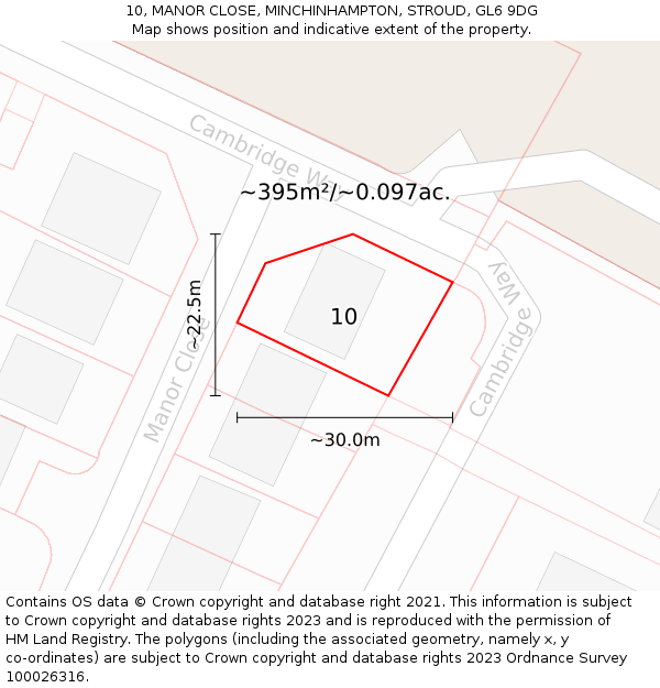 10, MANOR CLOSE, MINCHINHAMPTON, STROUD, GL6 9DG: Plot and title map