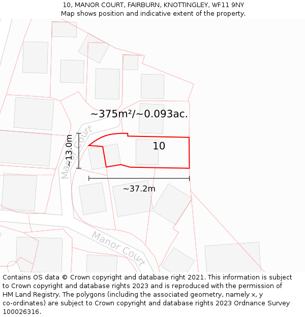 10, MANOR COURT, FAIRBURN, KNOTTINGLEY, WF11 9NY: Plot and title map