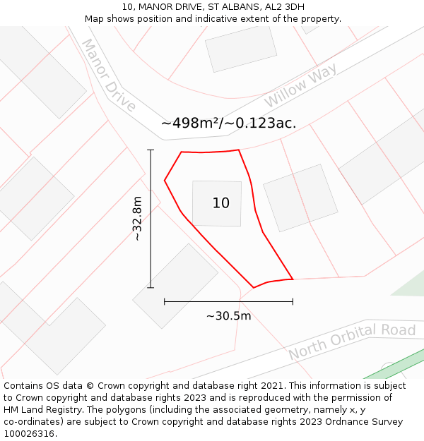 10, MANOR DRIVE, ST ALBANS, AL2 3DH: Plot and title map