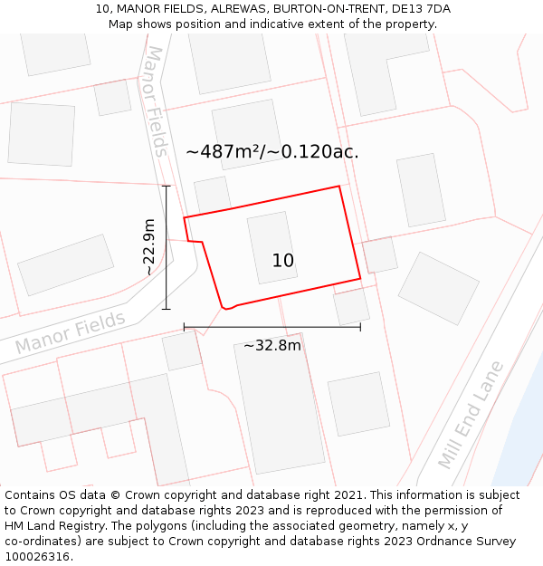 10, MANOR FIELDS, ALREWAS, BURTON-ON-TRENT, DE13 7DA: Plot and title map