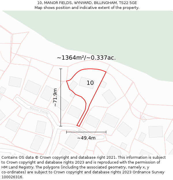 10, MANOR FIELDS, WYNYARD, BILLINGHAM, TS22 5GE: Plot and title map