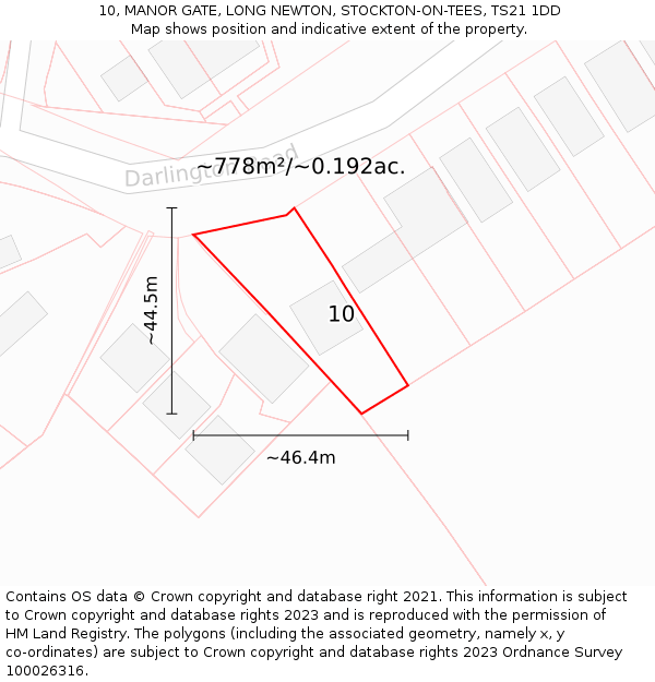 10, MANOR GATE, LONG NEWTON, STOCKTON-ON-TEES, TS21 1DD: Plot and title map