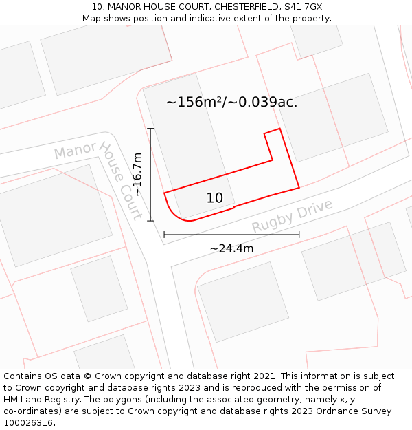 10, MANOR HOUSE COURT, CHESTERFIELD, S41 7GX: Plot and title map