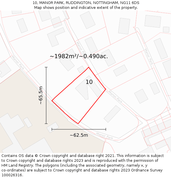 10, MANOR PARK, RUDDINGTON, NOTTINGHAM, NG11 6DS: Plot and title map