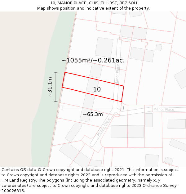 10, MANOR PLACE, CHISLEHURST, BR7 5QH: Plot and title map