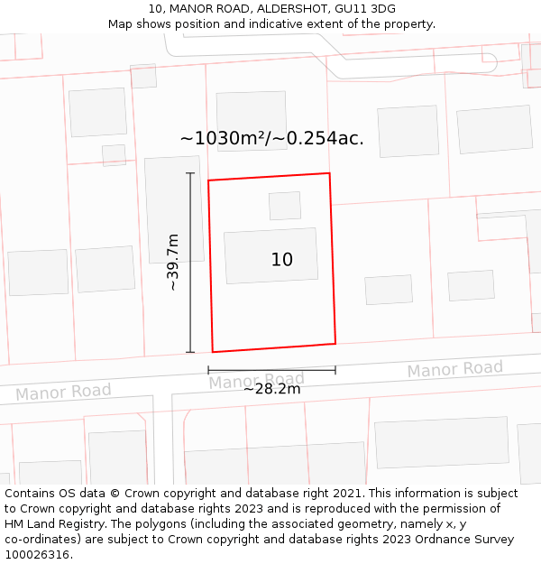 10, MANOR ROAD, ALDERSHOT, GU11 3DG: Plot and title map