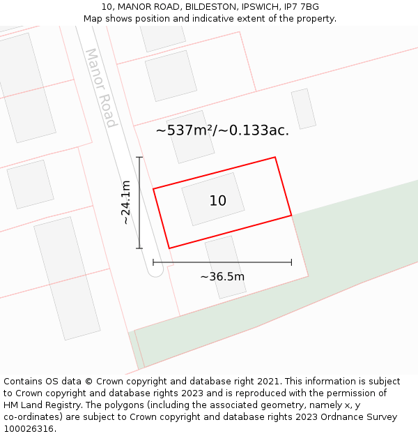 10, MANOR ROAD, BILDESTON, IPSWICH, IP7 7BG: Plot and title map