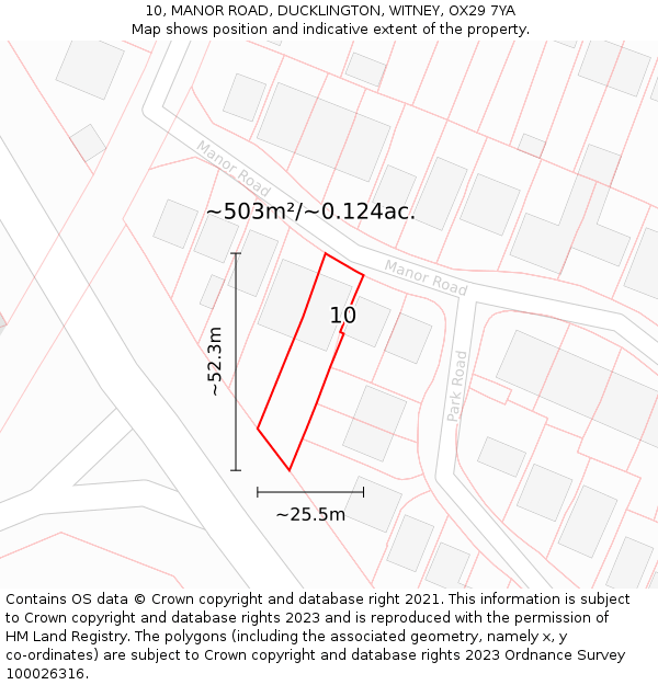 10, MANOR ROAD, DUCKLINGTON, WITNEY, OX29 7YA: Plot and title map