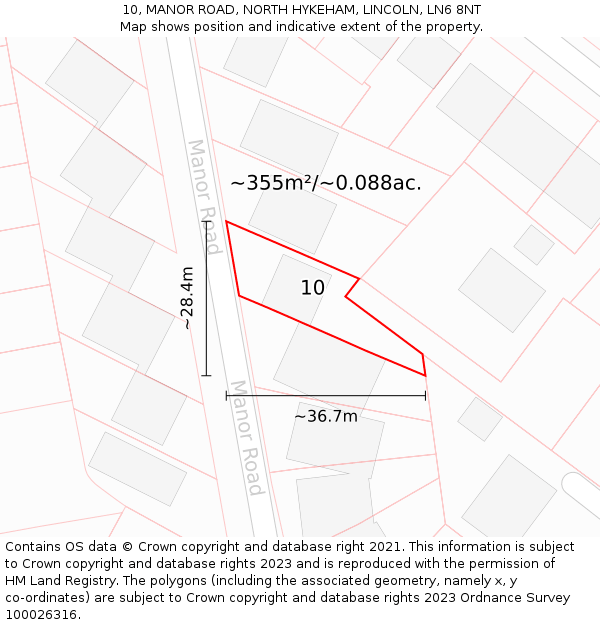 10, MANOR ROAD, NORTH HYKEHAM, LINCOLN, LN6 8NT: Plot and title map