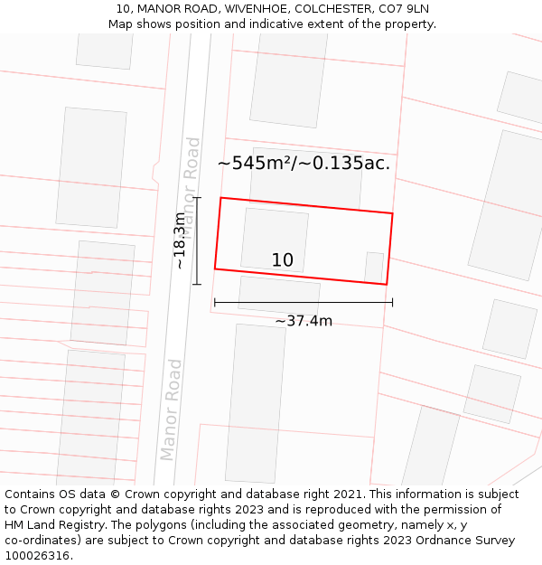 10, MANOR ROAD, WIVENHOE, COLCHESTER, CO7 9LN: Plot and title map