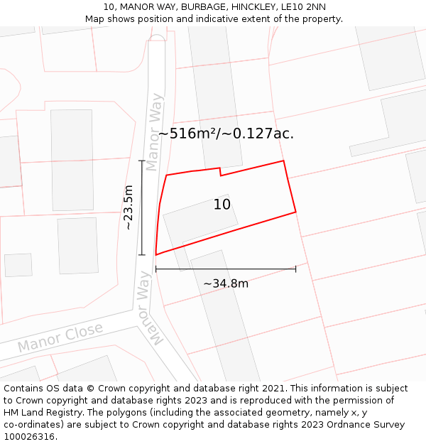 10, MANOR WAY, BURBAGE, HINCKLEY, LE10 2NN: Plot and title map