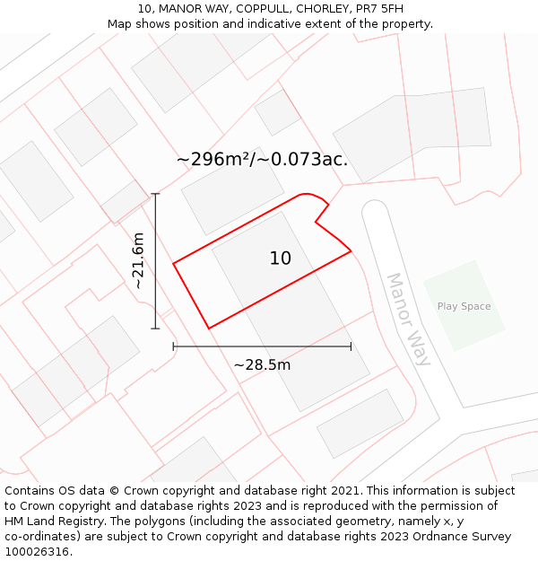 10, MANOR WAY, COPPULL, CHORLEY, PR7 5FH: Plot and title map