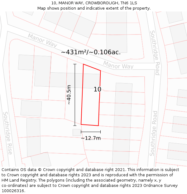 10, MANOR WAY, CROWBOROUGH, TN6 1LS: Plot and title map