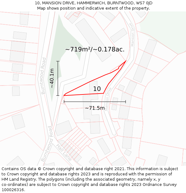 10, MANSION DRIVE, HAMMERWICH, BURNTWOOD, WS7 0JD: Plot and title map