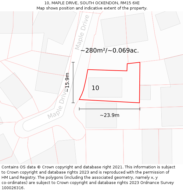 10, MAPLE DRIVE, SOUTH OCKENDON, RM15 6XE: Plot and title map