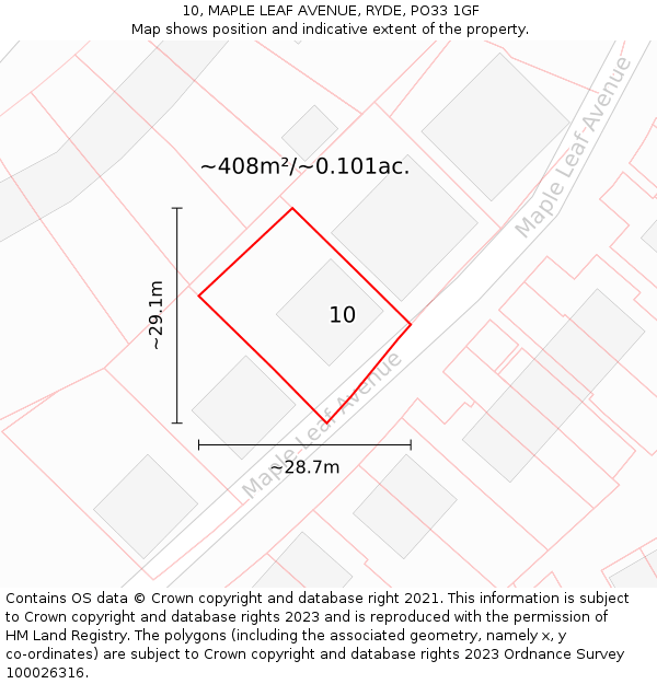 10, MAPLE LEAF AVENUE, RYDE, PO33 1GF: Plot and title map