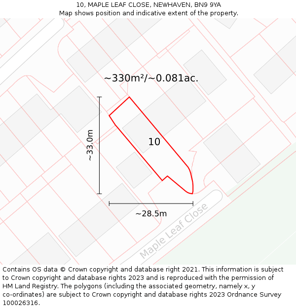 10, MAPLE LEAF CLOSE, NEWHAVEN, BN9 9YA: Plot and title map